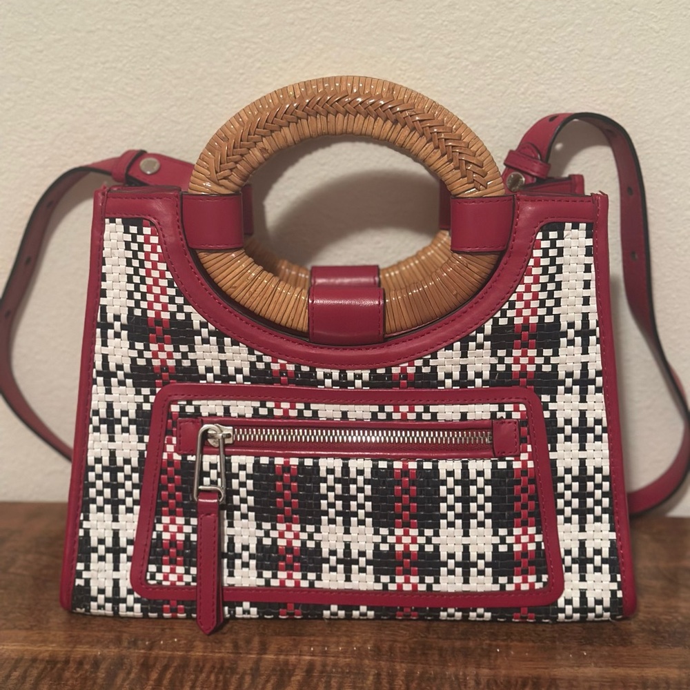 Fendi Red Runaway Tartan Plaid Satchel Red Multicolor